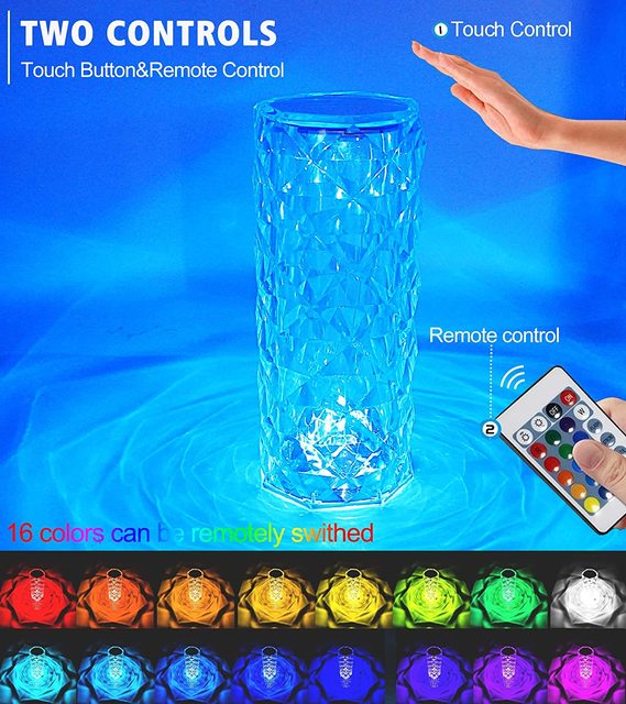 Lampe de table en cristal rechargeable avec commande tactile