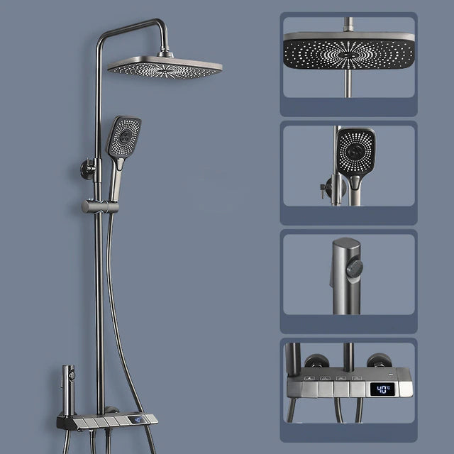 Thermostatic Shower System With Temperature Display And 4 Water Outlet Modes (Batteries-free)