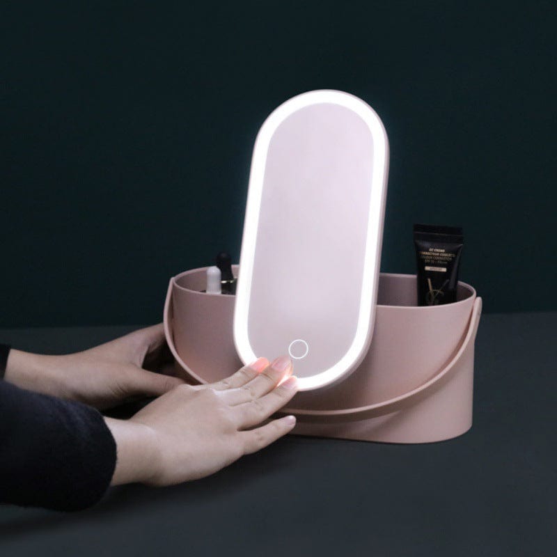 Boîte de rangement de maquillage avec miroir lumineux à LED