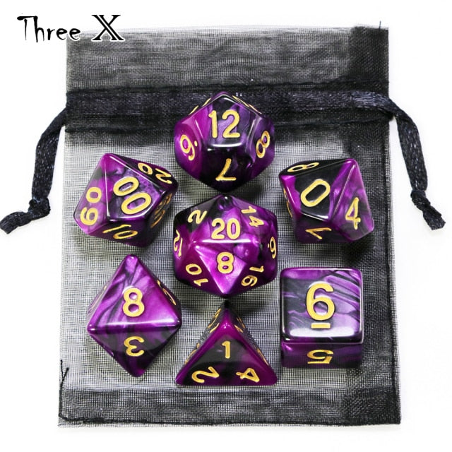 Polyhedral Dice Set with Pouch Double-Colors