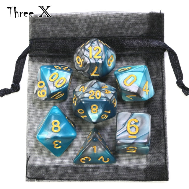 Polyhedral Dice Set with Pouch Double-Colors